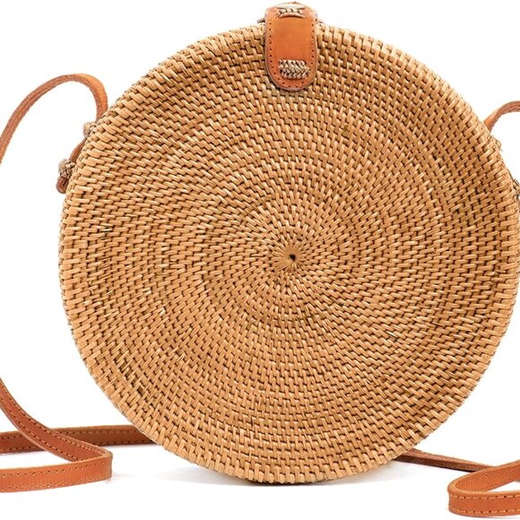 Handbags - Round Rattan Bag for Women - Handmade Ata Wicker Woven Purse - Circle, Square, O